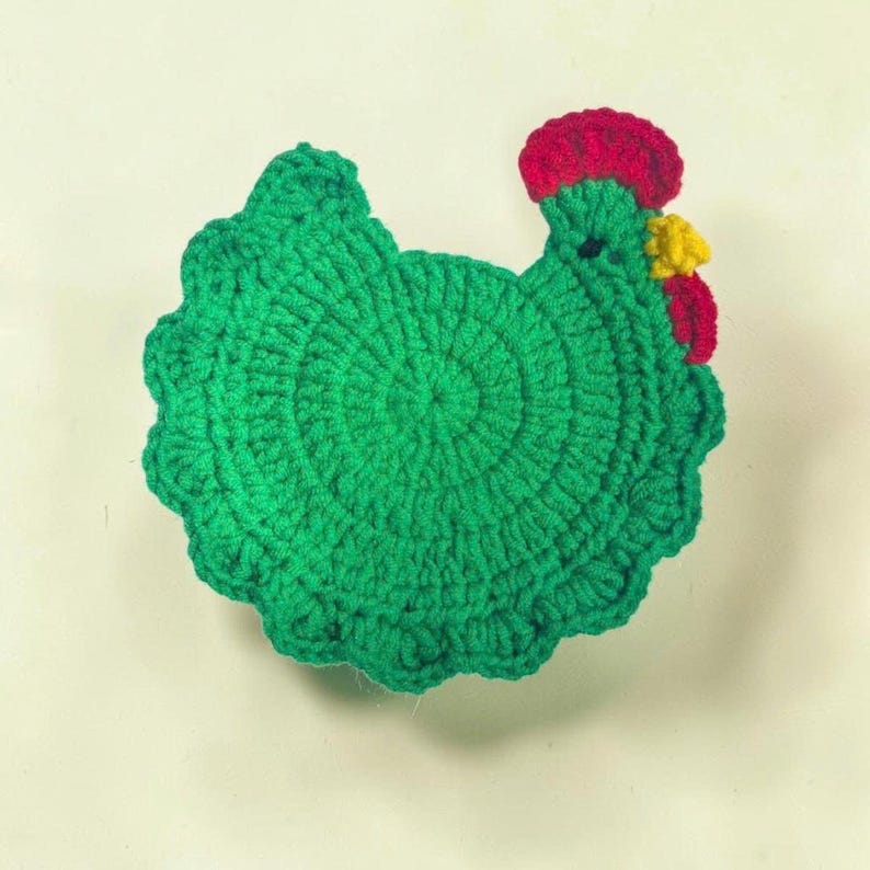 Add a cozy farmhouse charm to your home with these handmade crochet chicken coasters