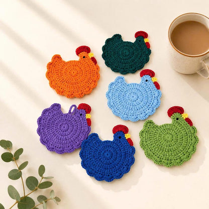 Add a cozy farmhouse charm to your home with these handmade crochet chicken coasters