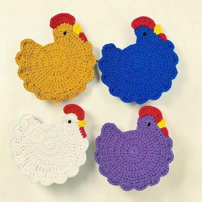 Add a cozy farmhouse charm to your home with these handmade crochet chicken coasters