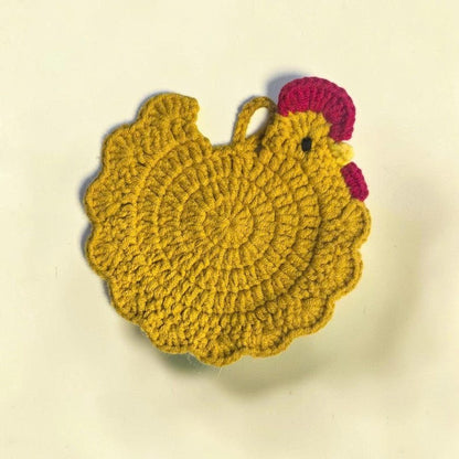Add a cozy farmhouse charm to your home with these handmade crochet chicken coasters