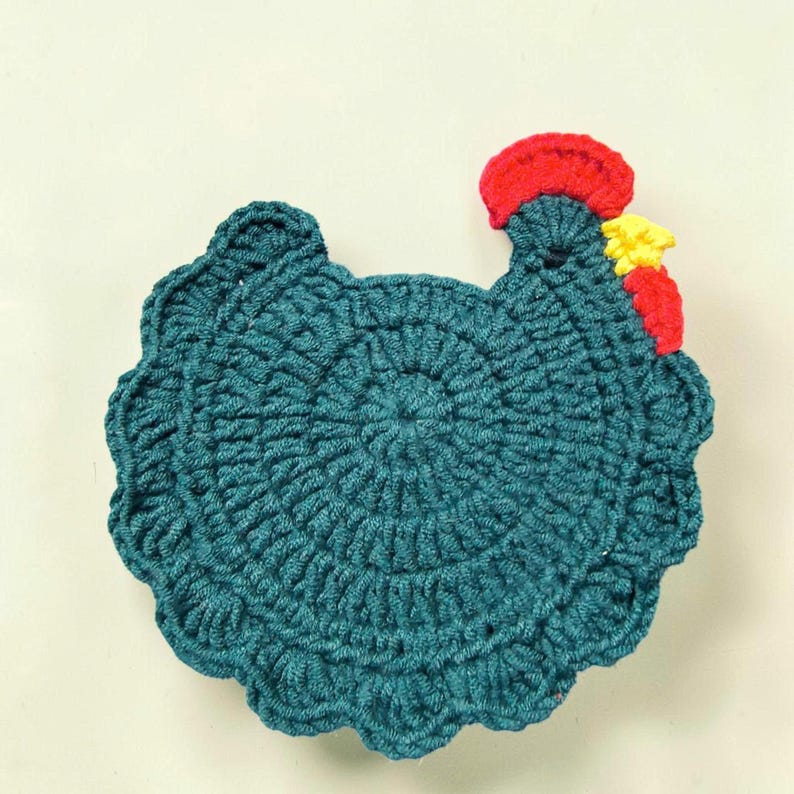 Add a cozy farmhouse charm to your home with these handmade crochet chicken coasters