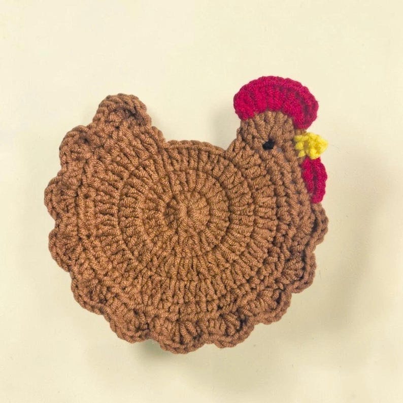 Add a cozy farmhouse charm to your home with these handmade crochet chicken coasters