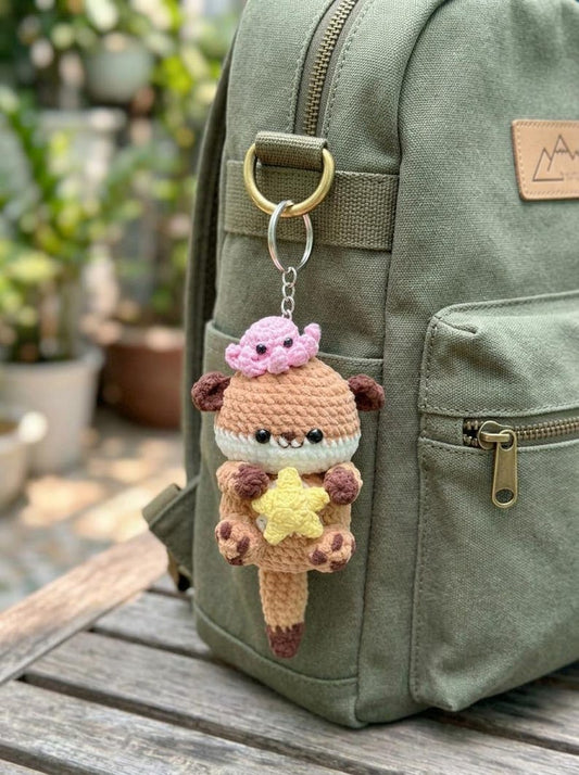 Crochet Otter Plushie with Fish – Handmade Amigurumi Otter Keychain, Cute Sea Animal Gift, Otter Couple Toy Charm, Crochet Keychain, Gift