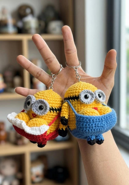 Yellow Buddies Crochet Keychain | Handmade Amigurumi Plush, One-Eyed and Two-Eyed Yellow Characters, Gift for Him Her, Funny Bag Charm