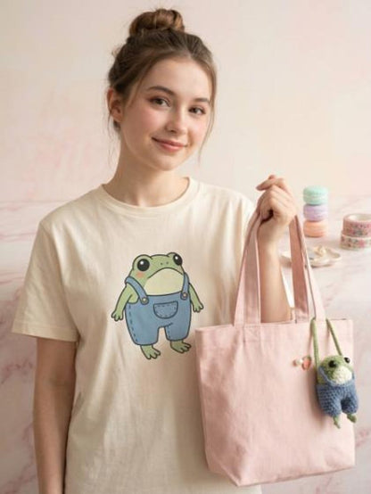 Cute Handmade Crochet Frog Plushie with Blue Overalls, Froggy Crochet, Knitted Frog, Amigurumi Frog Doll, Cute Animal Toy, Frog Lovers