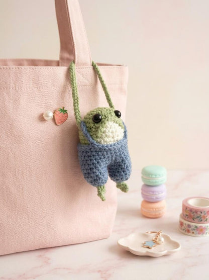Cute Handmade Crochet Frog Plushie with Blue Overalls, Froggy Crochet, Knitted Frog, Amigurumi Frog Doll, Cute Animal Toy, Frog Lovers