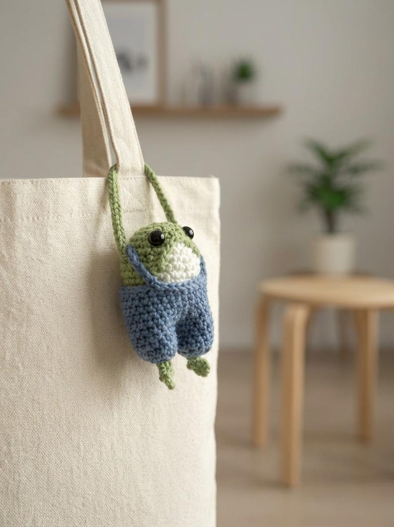 Cute Handmade Crochet Frog Plushie with Blue Overalls, Froggy Crochet, Knitted Frog, Amigurumi Frog Doll, Cute Animal Toy, Frog Lovers