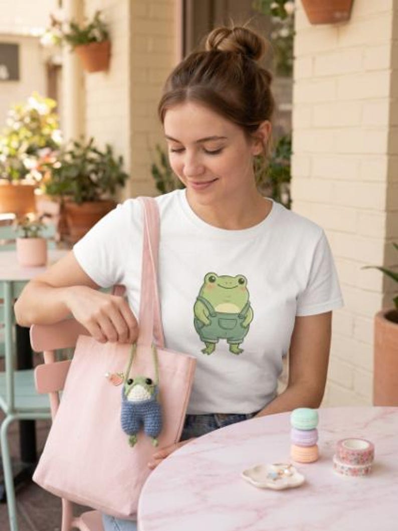 Cute Handmade Crochet Frog Plushie with Blue Overalls, Froggy Crochet, Knitted Frog, Amigurumi Frog Doll, Cute Animal Toy, Frog Lovers