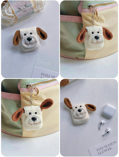 Cute Crochet Dog AirPods Case, Puppy Airpod Cover, Amigurumi Dog Keychain, Kawaii Dog Bag Charm, Handmade Earbuds Case