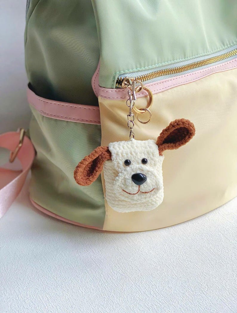 Cute Crochet Dog AirPods Case, Puppy Airpod Cover, Amigurumi Dog Keychain, Kawaii Dog Bag Charm, Handmade Earbuds Case