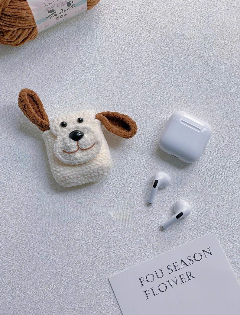 Cute Crochet Dog AirPods Case, Puppy Airpod Cover, Amigurumi Dog Keychain, Kawaii Dog Bag Charm, Handmade Earbuds Case