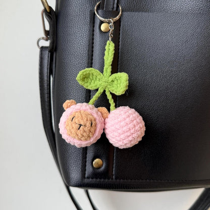 Cute Crochet Cherry Cat Keychain, Handmade Amigurumi Cat Bag Charm, Kawaii Cat Keyring, Gift for Her, Cute Backpack Charm