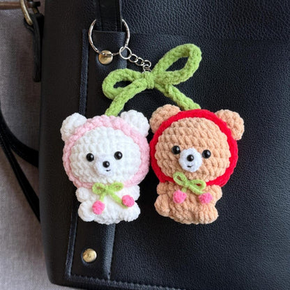 Crochet Cute Bear Keychain, Handmade Amigurumi Bear Bag Charm, Kawaii Teddy Keyring, Gifts for Her, Cute Backpack Charm
