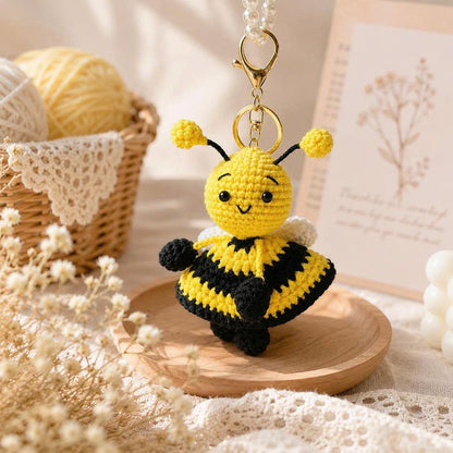 Crochet Bee Keychain Handmade Amigurumi Bumblebee Bag Charm Cute Bee Plush Keyring Kawaii Gift for Women Girls Backpack Accessory