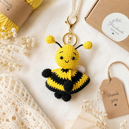 Crochet Bee Keychain Handmade Amigurumi Bumblebee Bag Charm Cute Bee Plush Keyring Kawaii Gift for Women Girls Backpack Accessory
