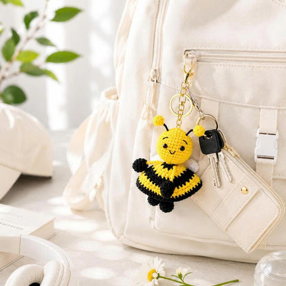 Crochet Bee Keychain Handmade Amigurumi Bumblebee Bag Charm Cute Bee Plush Keyring Kawaii Gift for Women Girls Backpack Accessory