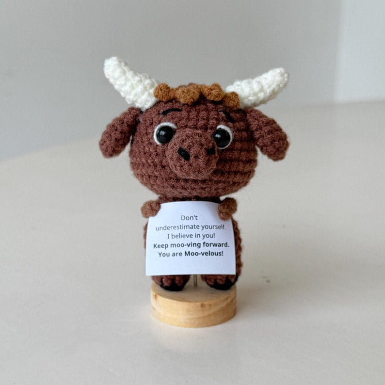 Crochet Bison Positive With Desk Decorations, Supportive Buffalo Plush, Birthday Gift, Gifts For Children Family Friend Coworkers