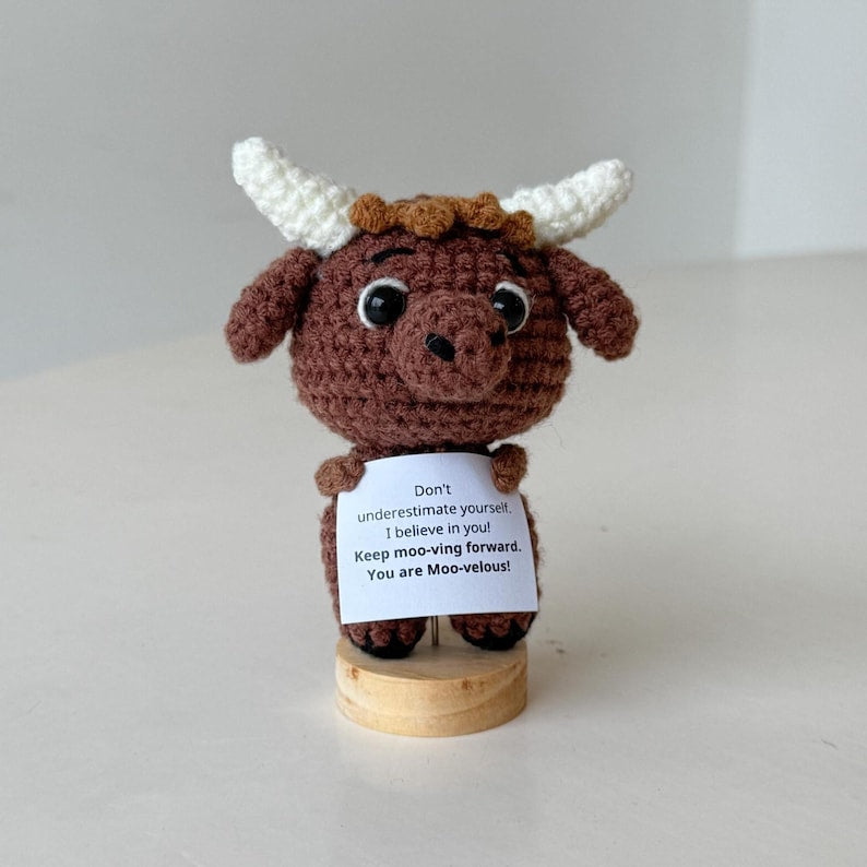 Crochet Bison Positive With Desk Decorations, Supportive Buffalo Plush, Birthday Gift, Gifts For Children Family Friend Coworkers
