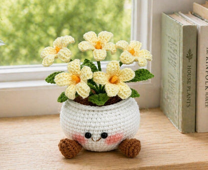 Crochet Daisy Flower Pot, Handmade Smiling Flower Plant, Desk Decor, Crochet Gift for Mom, Birthday Gift for Her