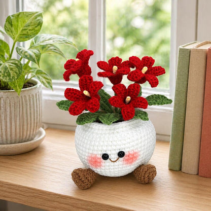 Crochet Daisy Flower Pot, Handmade Smiling Flower Plant, Desk Decor, Crochet Gift for Mom, Birthday Gift for Her