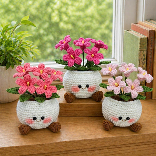 Crochet Daisy Flower Pot, Handmade Smiling Flower Plant, Desk Decor, Crochet Gift for Mom, Birthday Gift for Her