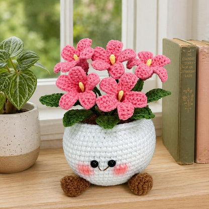Crochet Daisy Flower Pot, Handmade Smiling Flower Plant, Desk Decor, Crochet Gift for Mom, Birthday Gift for Her