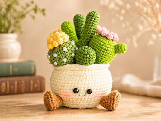 Handmade Smiling Cactus Pot | Crochet Desk Decor & Meaningful Gift for Mom/Her
