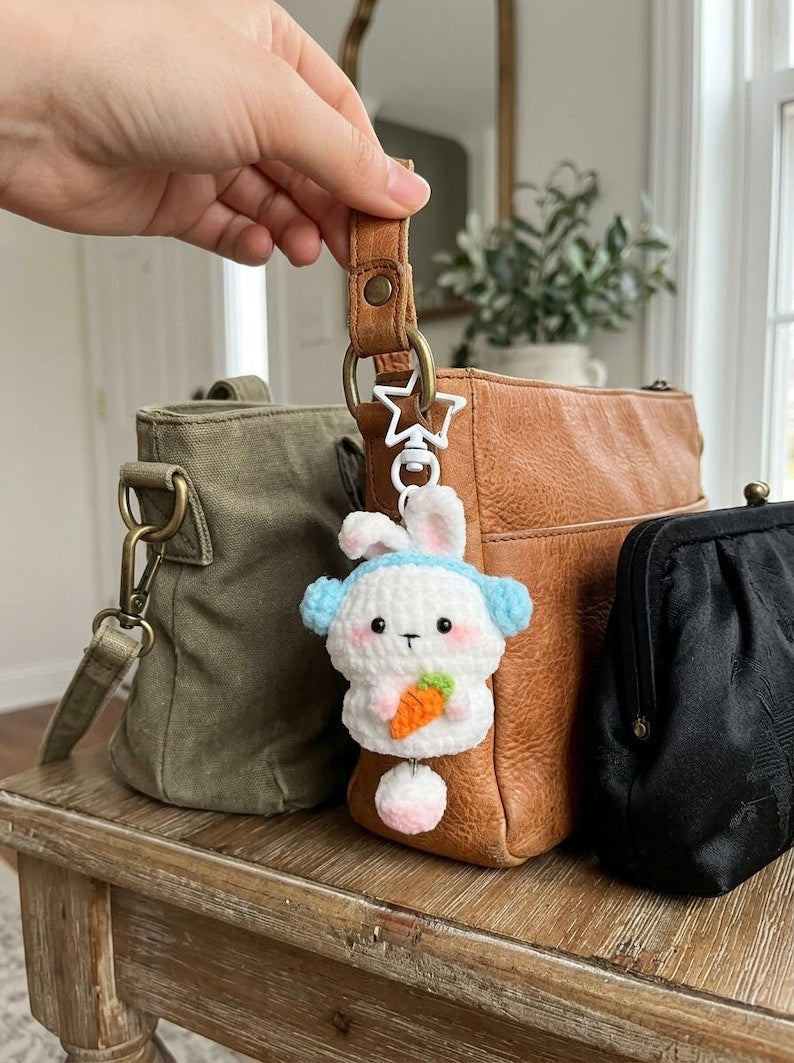 Cute Crochet Bunny Keychain, Amigurumi Rabbit Bag Charm, Crochet Keychain, Gift For Her, Cute Bag Charm, Crochet Cute Rabbit Keychain