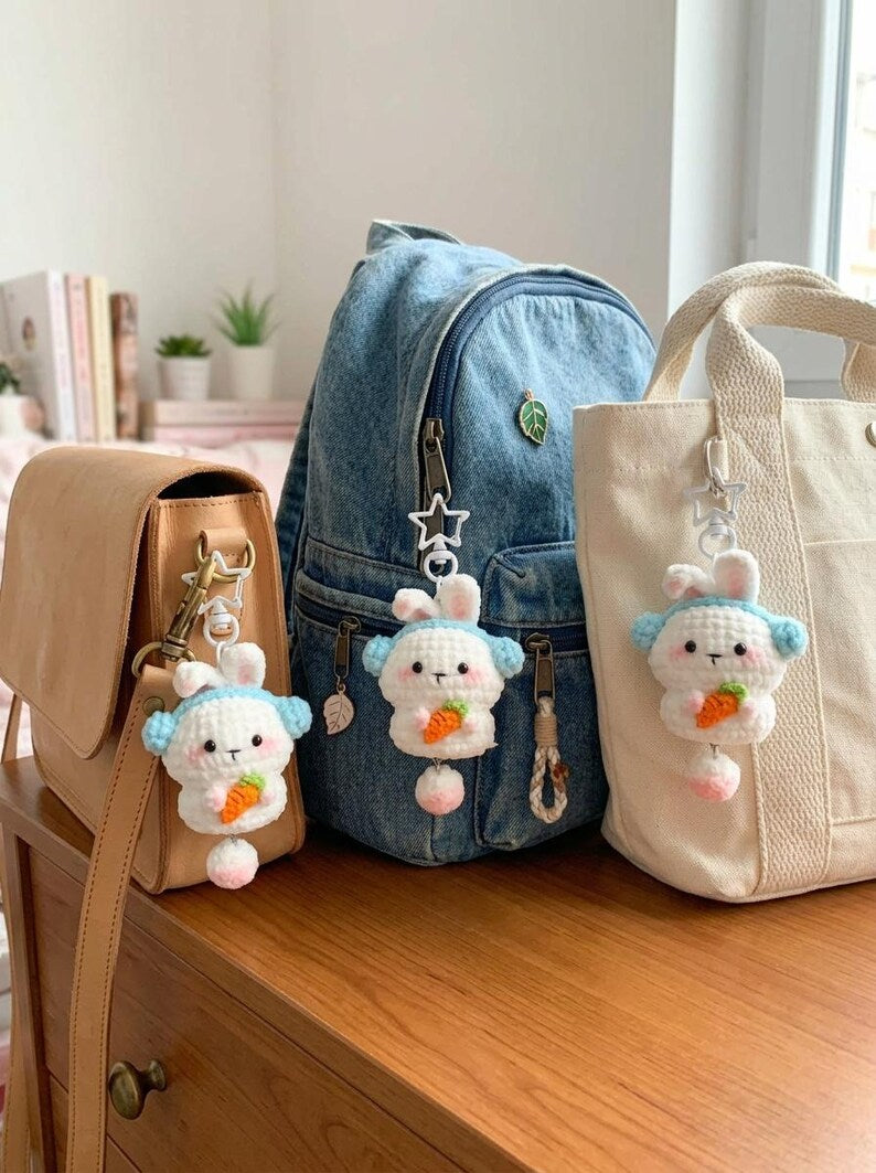 Cute Crochet Bunny Keychain, Amigurumi Rabbit Bag Charm, Crochet Keychain, Gift For Her, Cute Bag Charm, Crochet Cute Rabbit Keychain