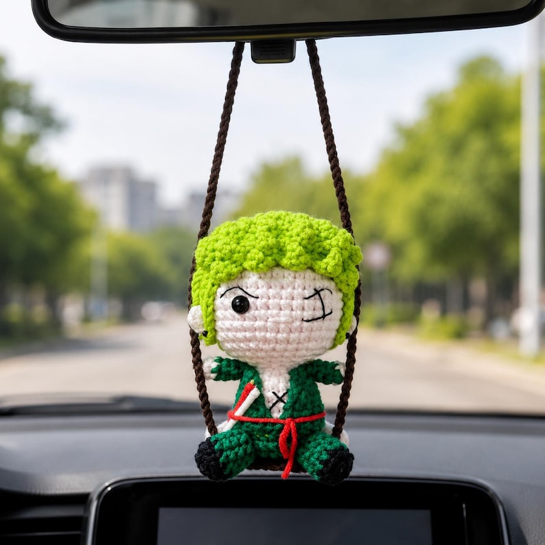 Crochet Straw Hat Pirate Car Hanging | Handmade Anime Pirate Amigurumi Rearview Mirror Charm, Straw Hat Swing Decor, Pirate Anime Gift