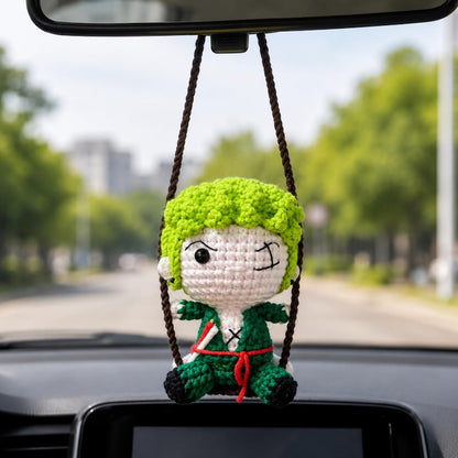 Crochet Straw Hat Pirate Car Hanging | Handmade Anime Pirate Amigurumi Rearview Mirror Charm, Straw Hat Swing Decor, Pirate Anime Gift