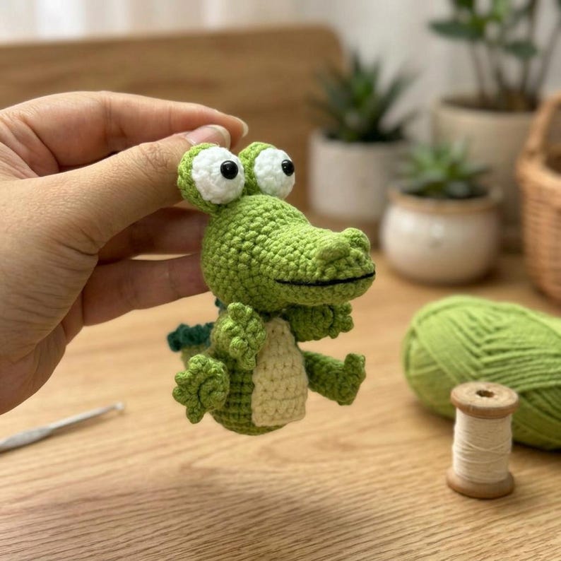 Cute Crochet Alligator Keychain, Amigurumi Crocodile Charm, Handmade Green Reptile Keyring, Kawaii Animal Bag Charm, Cute Gift Idea