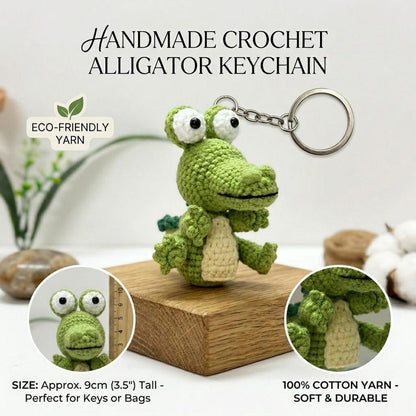 Cute Crochet Alligator Keychain, Amigurumi Crocodile Charm, Handmade Green Reptile Keyring, Kawaii Animal Bag Charm, Cute Gift Idea