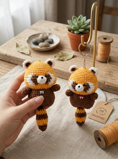 Cute Crochet Raccoon Keychain, Amigurumi Raccoon Charm, Kawaii Red Panda Bag Charm, Handmade Animal Keyring, Cute Gift Idea