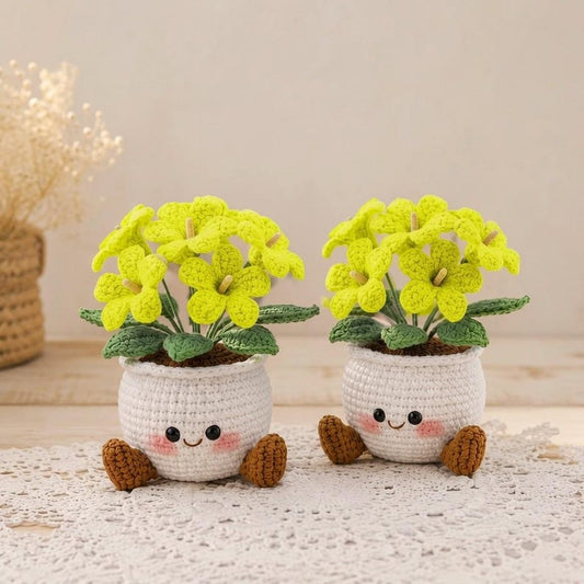 Handmade Crochet Daisy Flower Pot | Cute Smiling Plant Decor | Kawaii Desk Decor Gift for Mom, Girlfriend & Best Friend
