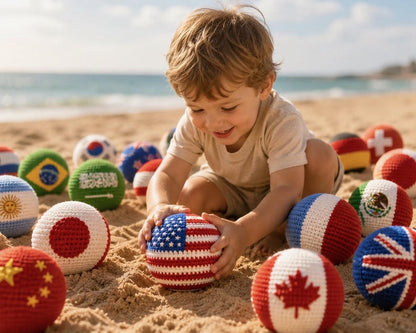 Handmade Crochet Country Flag Ball | Mini Soccer Hacky Sack | Cute World Cup Gift | Hand Knit Desk Decor | Travel Souvenir Crochet Ball