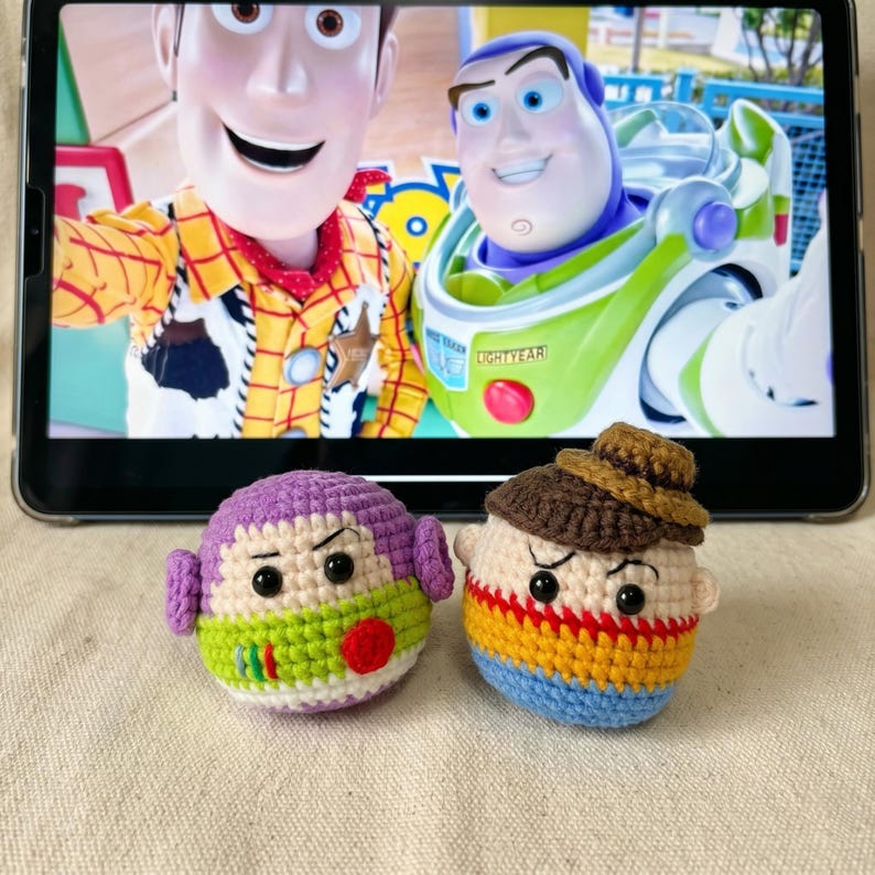 Space Ranger & Cowboy Crochet Car Hanging | Cartoon Amigurumi Charm | Rearview Mirror Charm, Toy Movie Inspired Gift