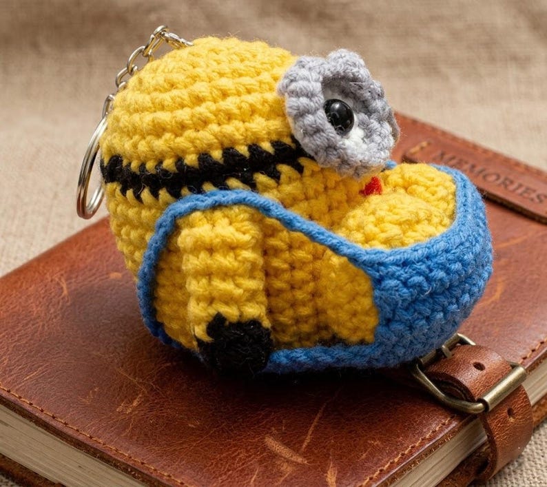 Yellow Buddy Crochet Car Mirror Charm | Handmade Amigurumi Car Hanging, Cute Rearview Decor, Car Accessory Gift for Him Her