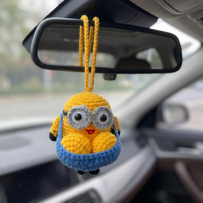 Yellow Buddy Crochet Car Mirror Charm | Handmade Amigurumi Car Hanging, Cute Rearview Decor, Car Accessory Gift for Him Her