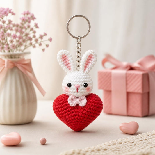 Cute Rabbit Keychain with Heart | Kawaii Handmade Gift for Women | Cute Handmade Bag Charm |