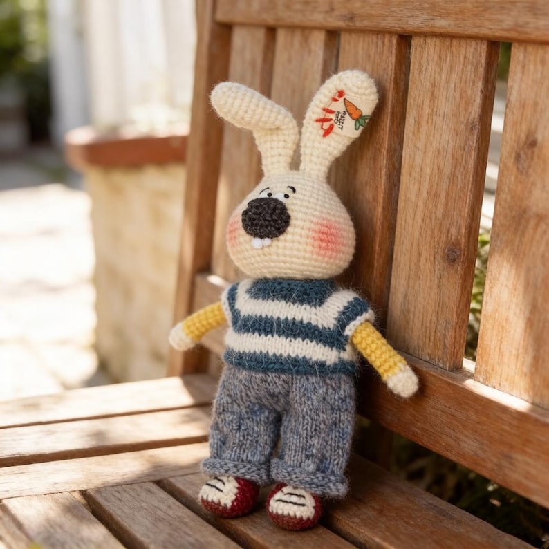 Artisan knit hare sculpture, imaginative juvenile tokens, fiber statuettes, gathering motif mementos, indoor adornment, Yuletide decor