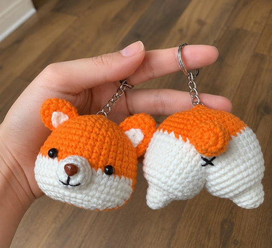 Custom Crochet Corgi Keychain | Corgi Face & Butt Amigurumi, Personalized Dog Color, Handmade Corgi Gift, Dog Lover Bag Charm