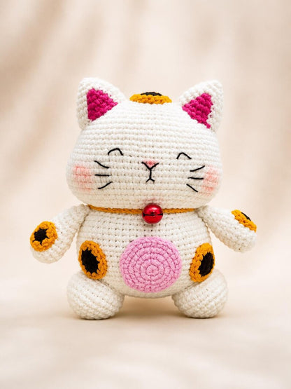 Handmade Crochet Lucky Cat Plush | Maneki Neko Amigurumi | Cute Desk Decor | Kawaii Crochet Cat Gift | Handmade Cat Doll