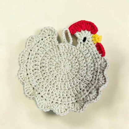 Add a cozy farmhouse charm to your home with these handmade crochet chicken coasters