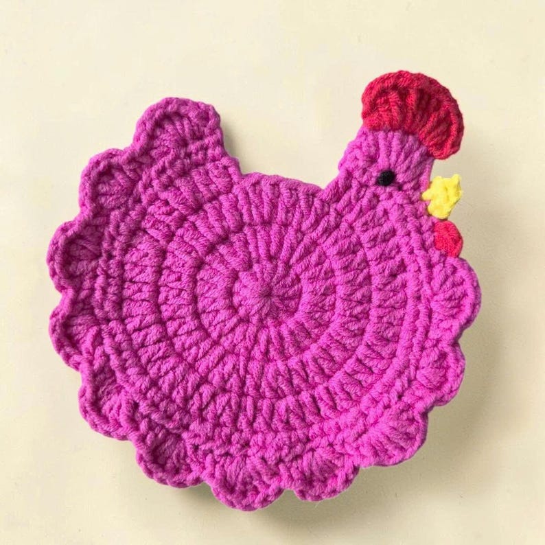 Add a cozy farmhouse charm to your home with these handmade crochet chicken coasters