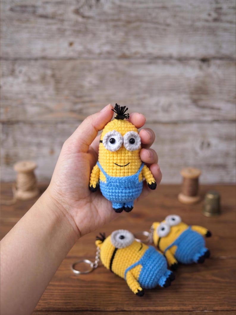 Yellow Buddies Crochet Keychain | Handmade Amigurumi Plush, One-Eyed and Two-Eyed Yellow Characters, Gift for Him Her, Funny Bag Charm