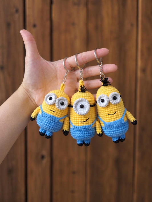 Yellow Buddies Crochet Keychain | Handmade Amigurumi Plush, One-Eyed and Two-Eyed Yellow Characters, Gift for Him Her, Funny Bag Charm