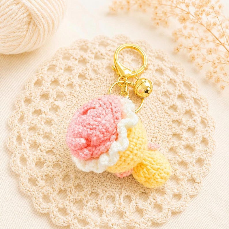 Crochet Flower Bouquet Keychain, Handmade Mini Flower Bouquet, Cute Crochet Bag Charm, Amigurumi Keychain, Floral Car Mirror Hanging Decor
