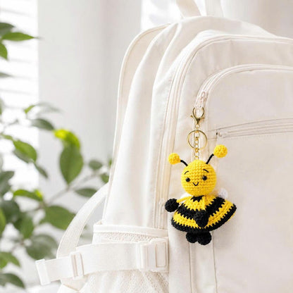 Crochet Bee Keychain Handmade Amigurumi Bumblebee Bag Charm Cute Bee Plush Keyring Kawaii Gift for Women Girls Backpack Accessory