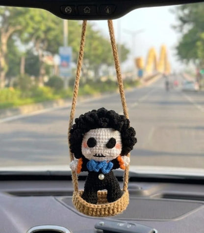 Crochet Anime Pirate Boy Car Hanging, Handmade Amigurumi Rearview Mirror Charm, Cute Crochet Doll Ornament, Pirate Adventure Characters